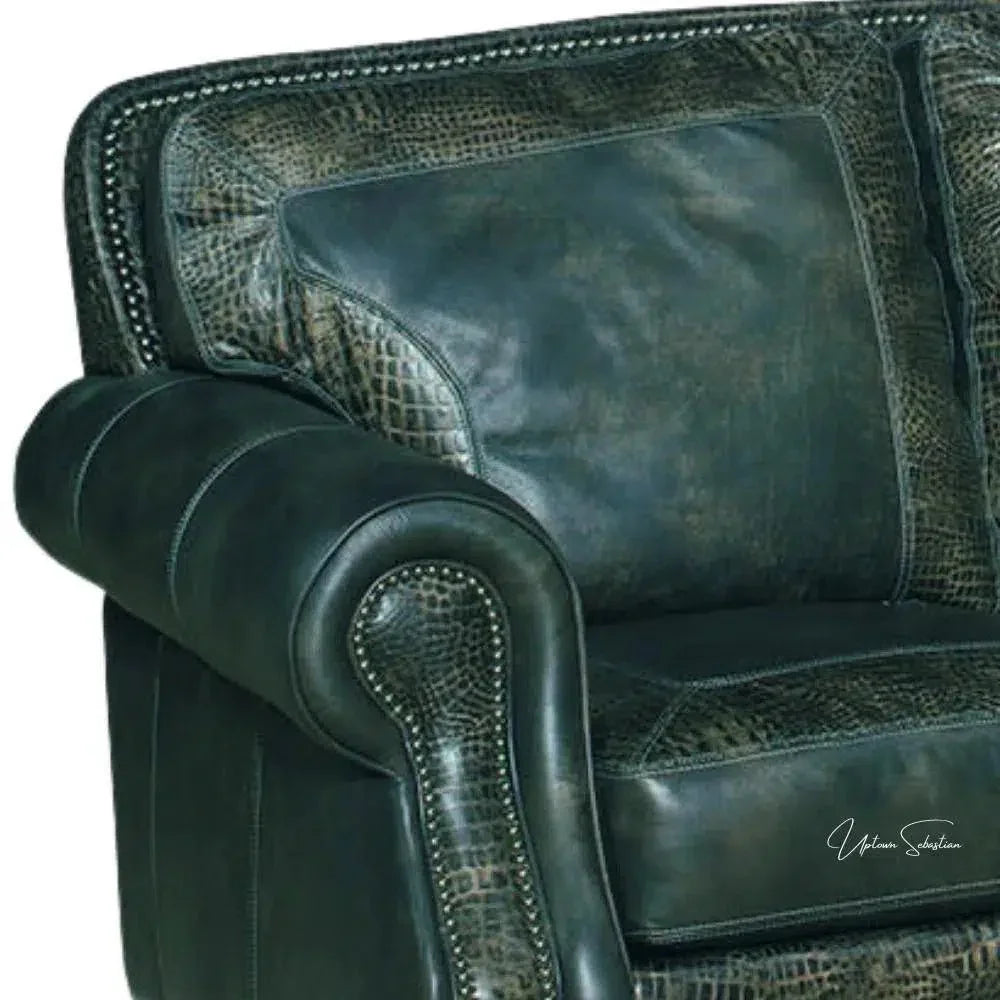 Western Couch Green Teal Alligator Embossed Leather