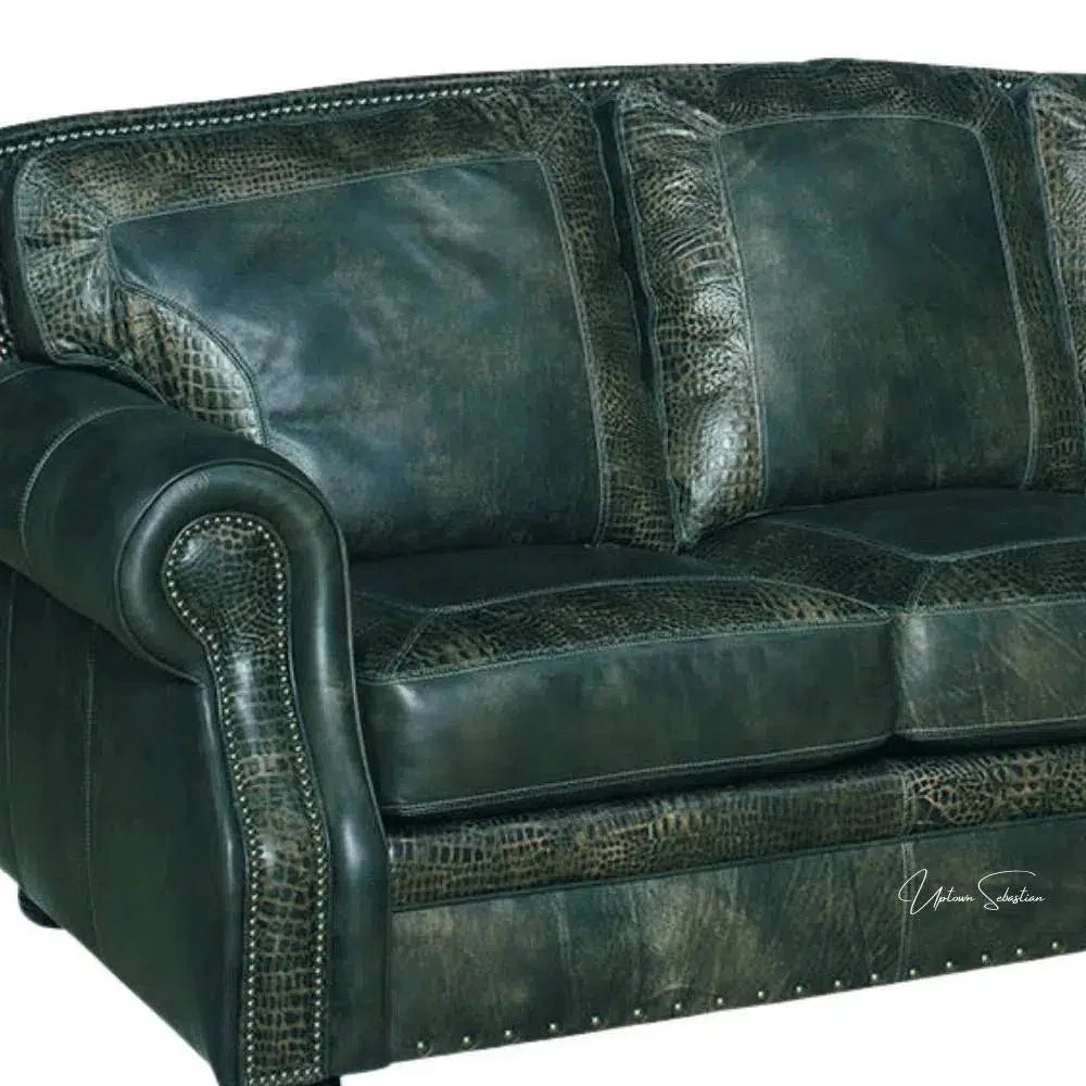 Western Couch Green Teal Alligator Embossed Leather