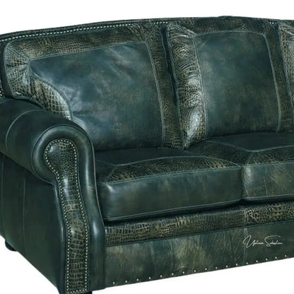 Western Couch Green Teal Alligator Embossed Leather