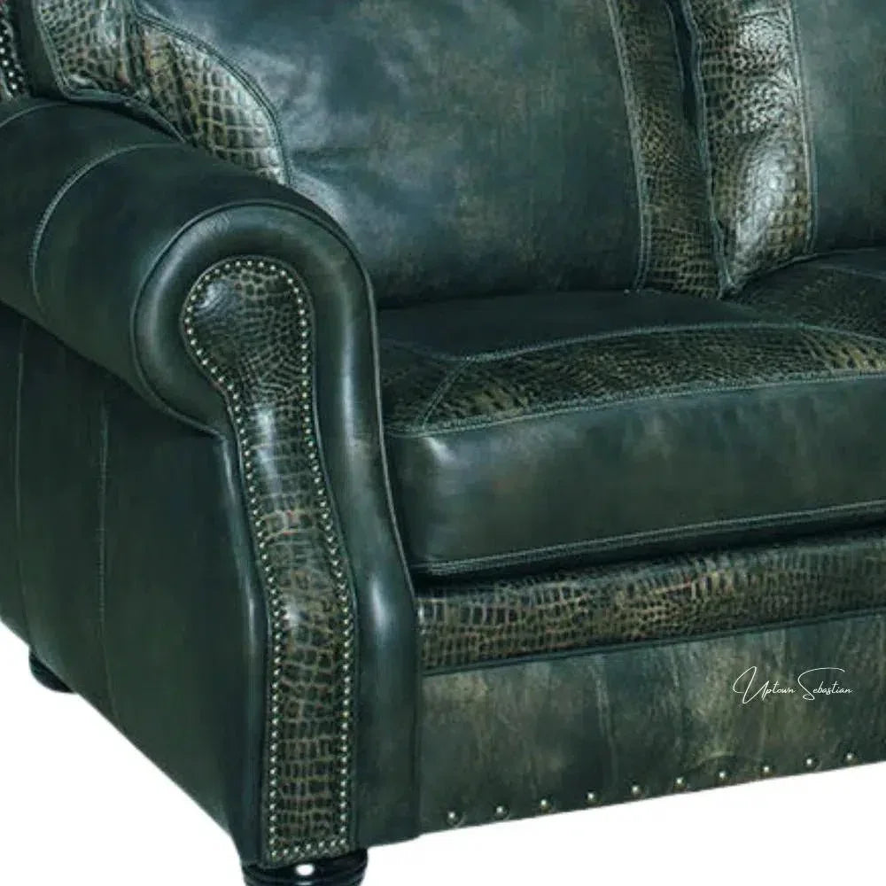 Western Couch Green Teal Alligator Embossed Leather