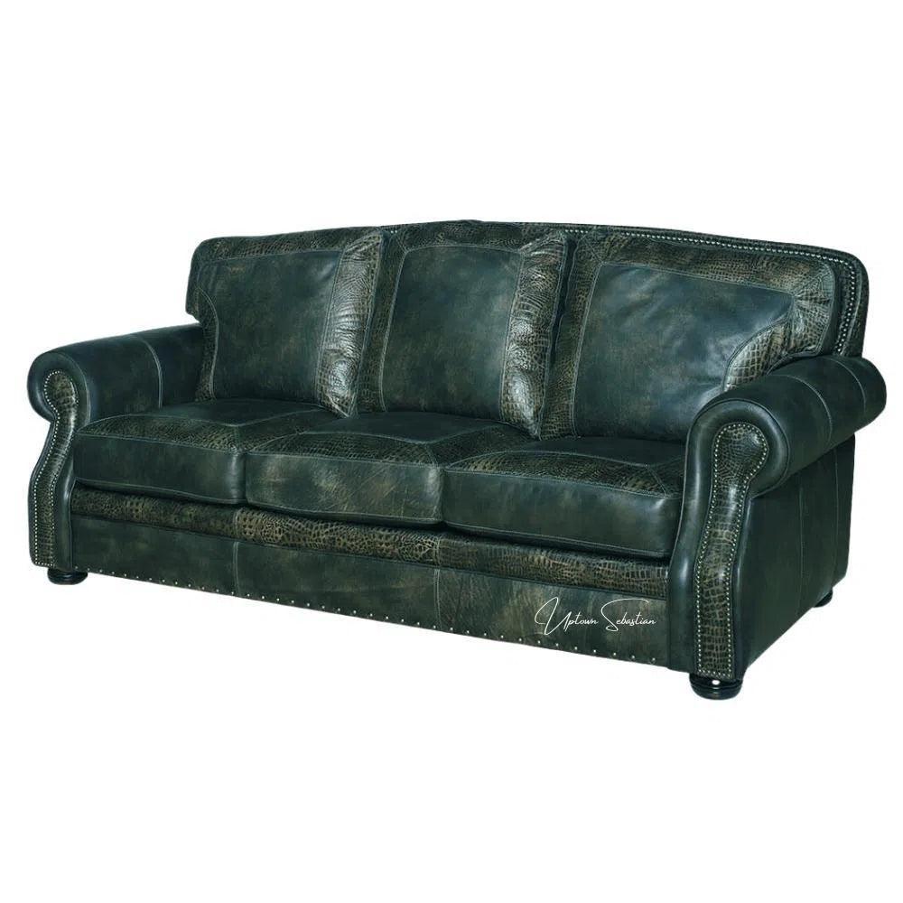 Western Couch Green Teal Alligator Embossed Leather