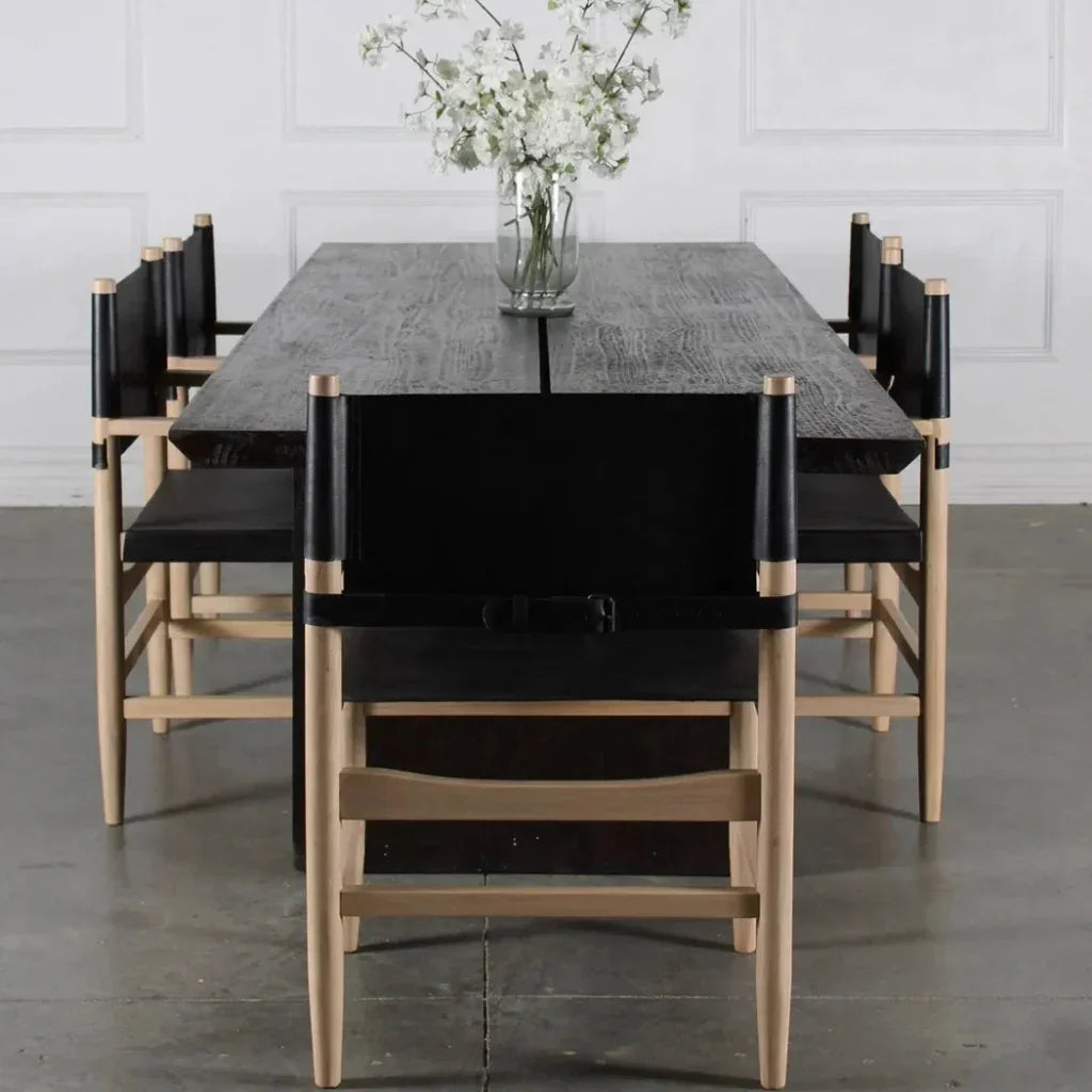Xavier  Black Leather Arms Dining Chair