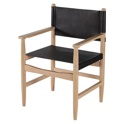 Xavier  Black Leather Arms Dining Chair