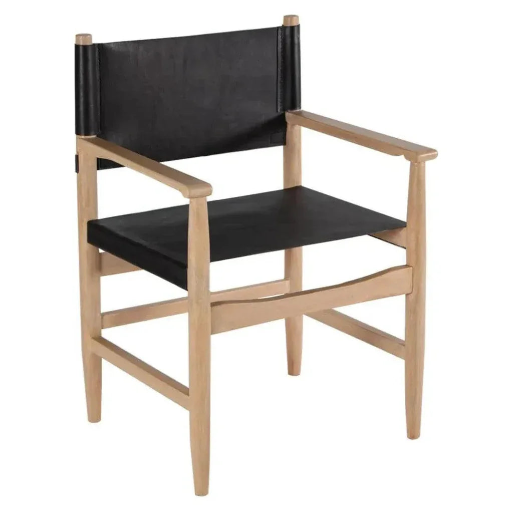 Xavier  Black Leather Arms Dining Chair