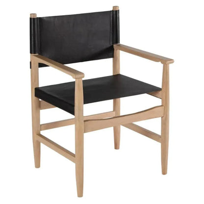 Xavier  Black Leather Arms Dining Chair
