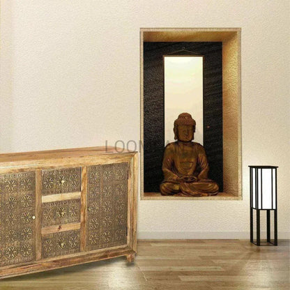 Zaley Brass Overlay Three Drawers Sideboard