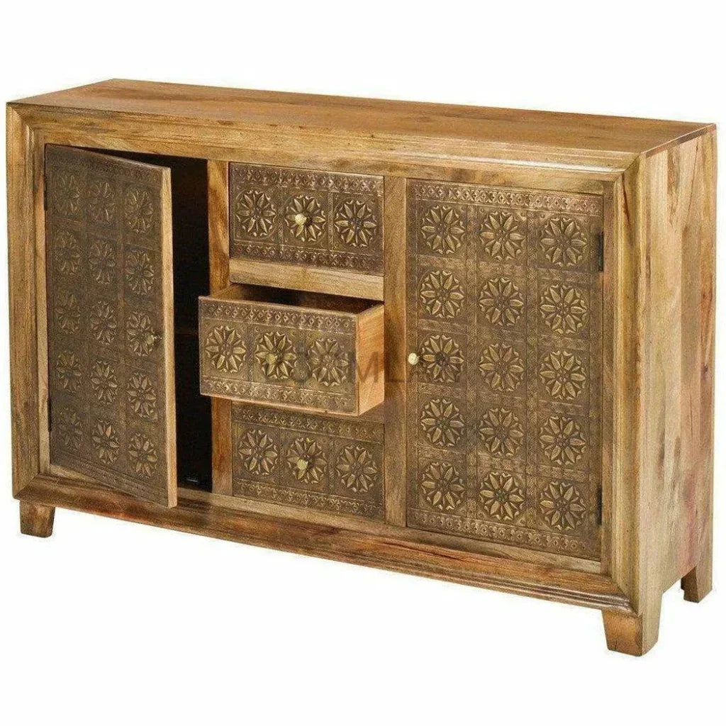 Zaley Brass Overlay Three Drawers Sideboard