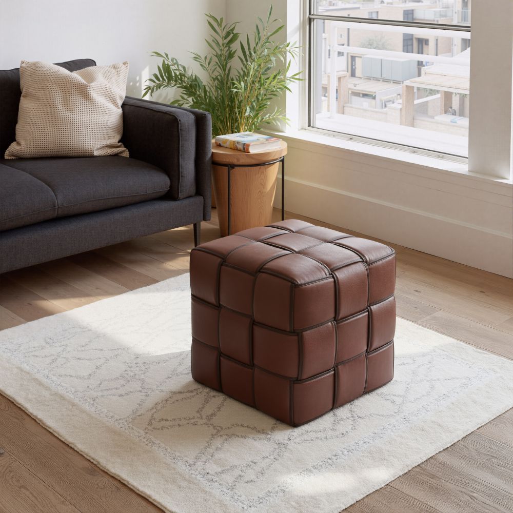 Zare Brown Faux Leather Ottoman