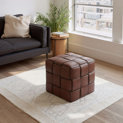 Zare Brown Faux Leather Ottoman