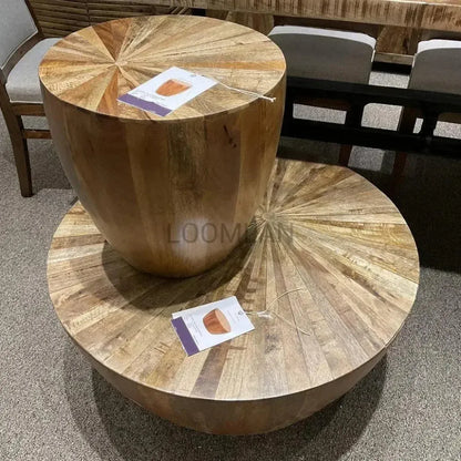 Zelrah Solid Wood Drum Coffee Table
