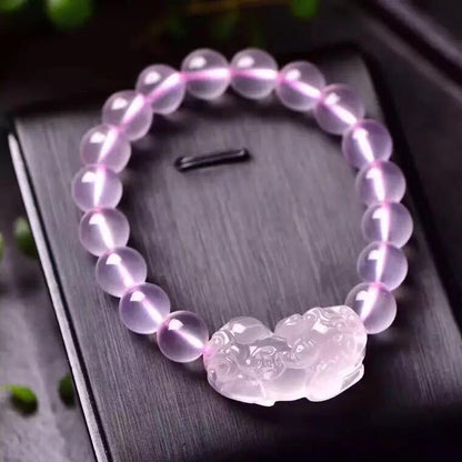 Natural Pink Crystal Pixiu Bracelet for Good Fortune