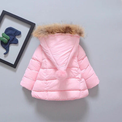 Children's Thick Cotton Coat with Fur Collar