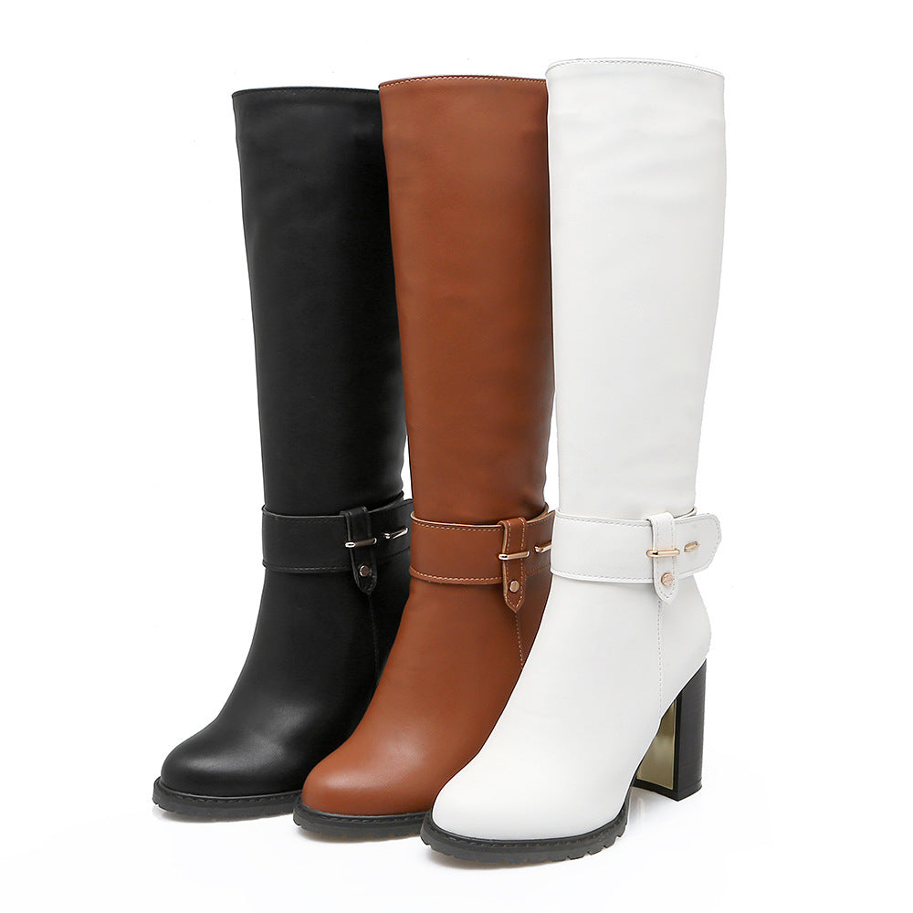 Fashionable Round-Toe Chunky Heeled Women's Boots