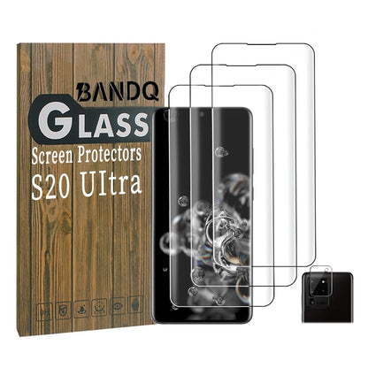 BANDQ 3 Pack for Galaxy S20 Ultra Screen Protector【3+1 Pack】 1 Pack Camera Lens Protector 9H Tempered Glass Screen Protector for Samsung Galaxy S20 Ultra Tempered Glass Screen Protector