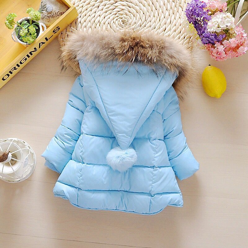 Children's Thick Cotton Coat with Fur Collar