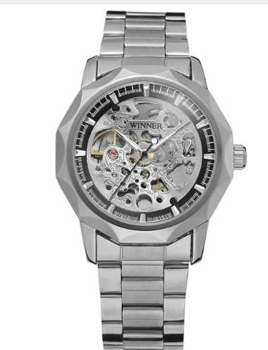 Men's Gold Skeleton Automatic Mechanical Watch (Steel Band)