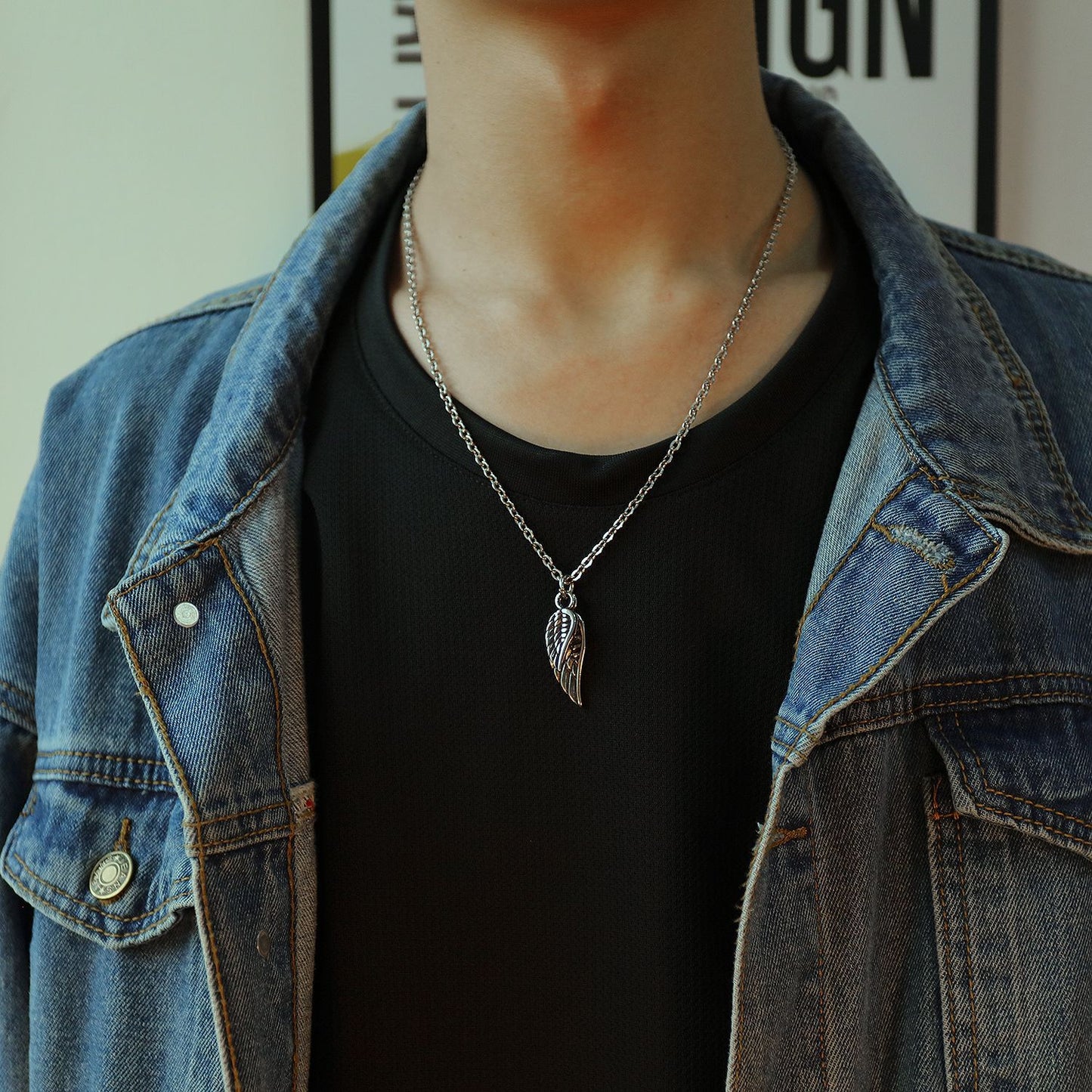 Men's Feather Necklace with Angel Wing Pendant