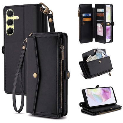 for Samsung Galaxy A35 5G Wallet Case Crossbody Wallet Case for Samsung A35 5G with Card Holder PU Leather RFID Blocking Zipper Pocket Strap Flip Cover for Galaxy A35 5G (Black)