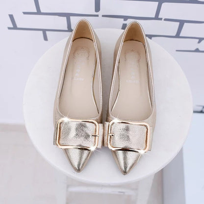 Pointed Flat Shoes with Square Buckle for Women