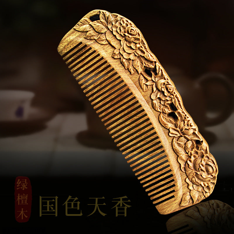 Wholesale Green Sandalwood Double-Sided Carved Comb Set