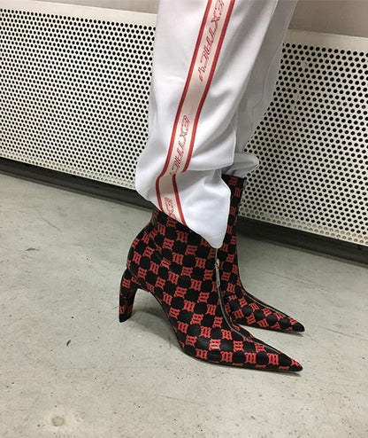 Pointed Leather Ankle Boots with Color Block Design