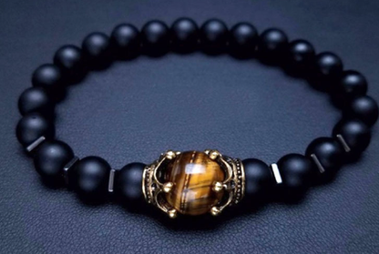 2019 New Men's Bracelet with Crown Tiger Eye Beads