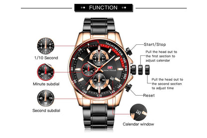 Stylish Steel Band Men's Chronograph Quartz Watch