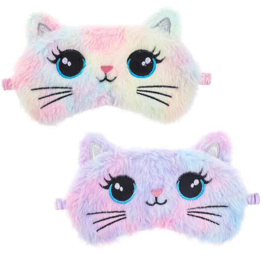 Sleep Mask for Kids 2 Pcs Cute Cat Sleeping Eye Mask Colorful Soft Plush Girls Sleep Mask Comfortable Funny Animal Night Eye Masks for Sleeping Blindfold Eye Cover for Women Girls Home Travel
