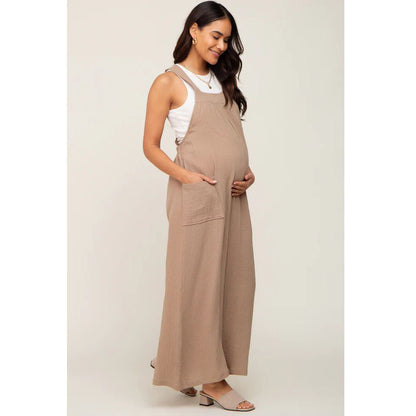 Beige Wide Leg Lace-Up Maternity Work Trousers