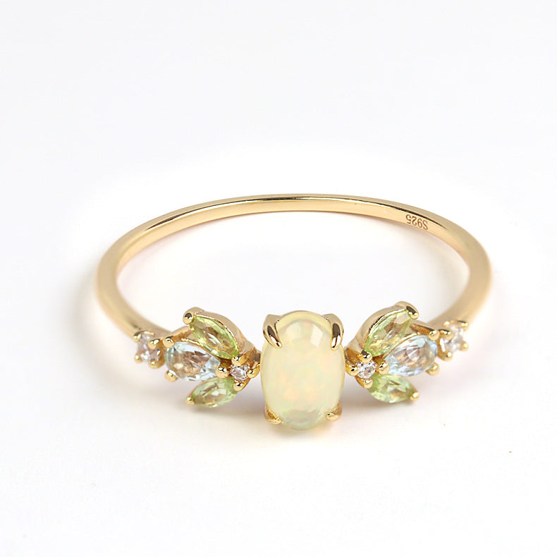 S925 Silver Plated Natural Opal Ring