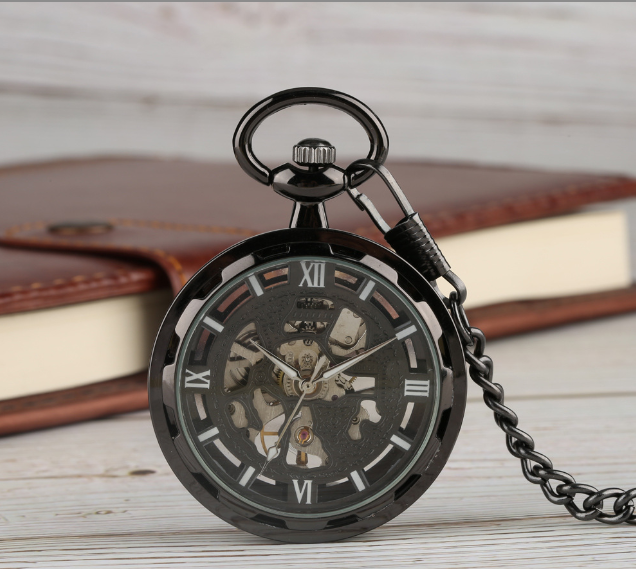 Vintage Large Transparent Skeleton Mechanical Pocket Watch
