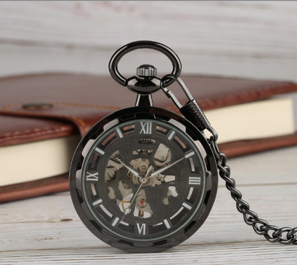 Vintage Large Transparent Skeleton Mechanical Pocket Watch