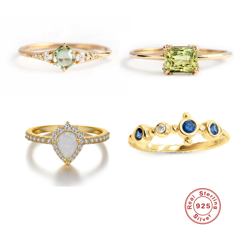 S925 Silver Opal Square Diamond Engagement Ring
