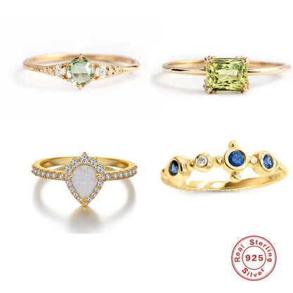 S925 Silver Opal Square Diamond Engagement Ring