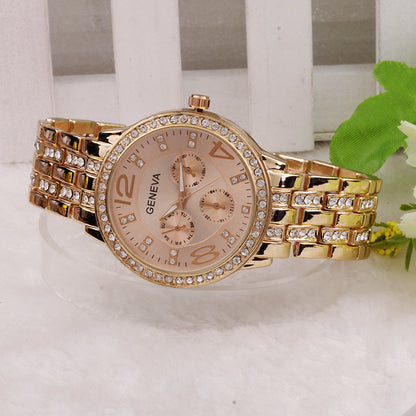 Fashionable Steel Band Watch with Diamonds and Luminous Features