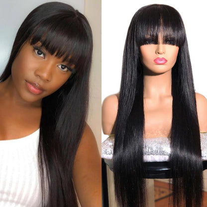 Natural Long Straight Hair with Bangs - Medium Length