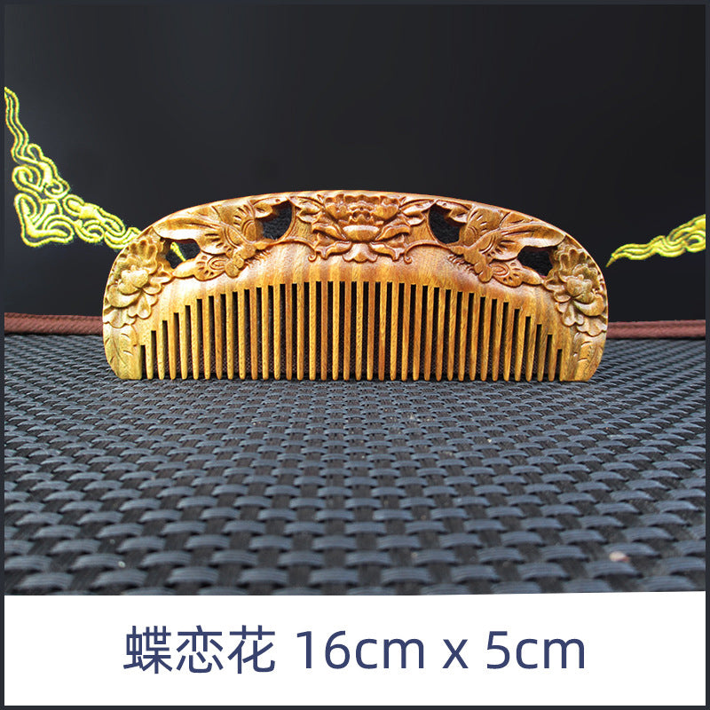 Wholesale Green Sandalwood Double-Sided Carved Comb Set