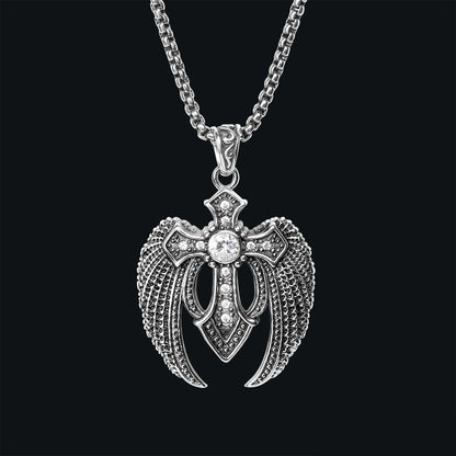 Creative Hip Hop Rhinestone Cross Wing Necklace