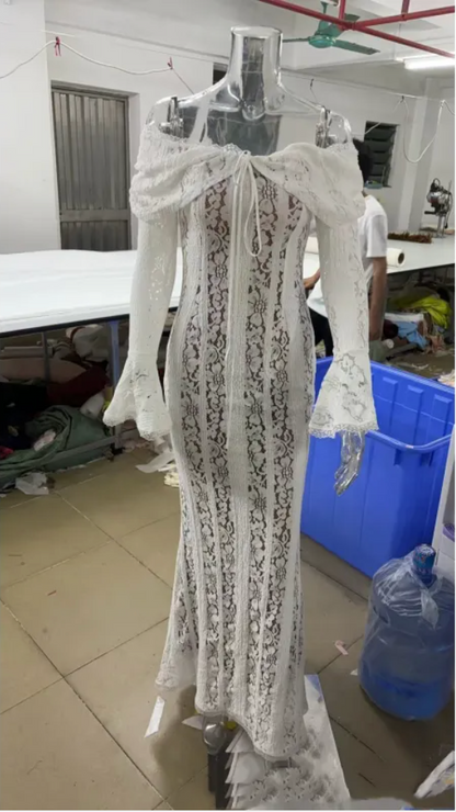 Elegant Off-Shoulder Flared Sleeve Sheath Dress