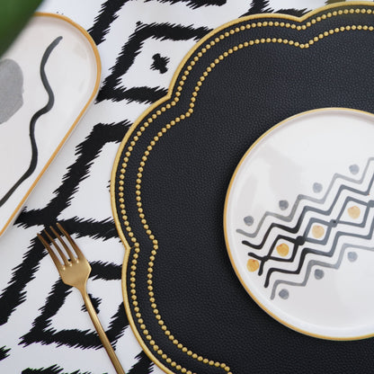NURTURE BLACK GOLD SCALLOPED FAUX LEATHER PLACEMAT (Set Of 4)