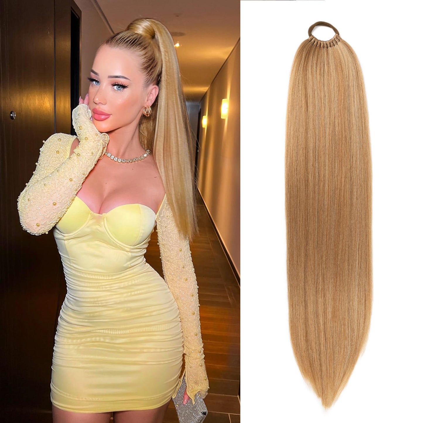 Charsun Ponytail Hair Extension For WomenLong Braided Ponytail With Hair TieStraight Wrap Around Braided Hair ExtensionSynthetic Hair Ponytail Extension 26inch(30/613#)