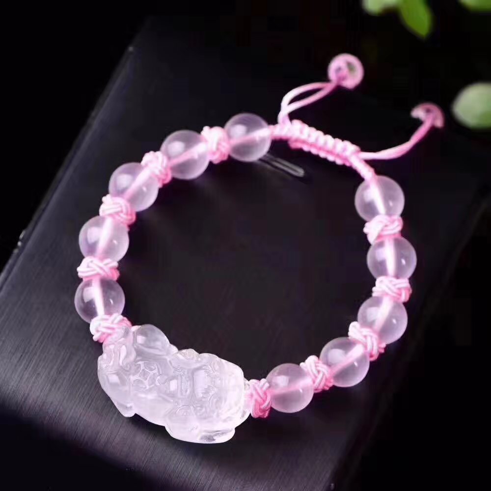 Natural Pink Crystal Pixiu Bracelet for Good Fortune