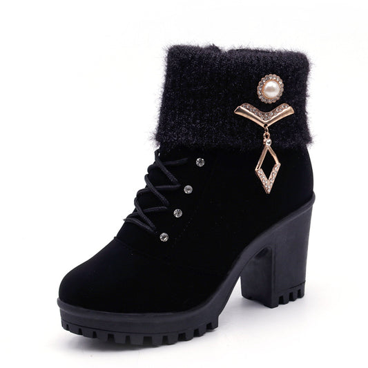 Chunky Heeled Ankle Boots with Round Toe for Women