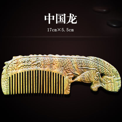 Wholesale Green Sandalwood Double-Sided Carved Comb Set