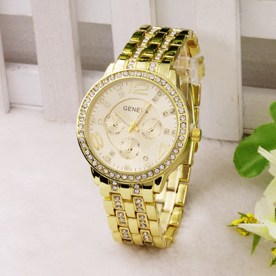 Fashionable Steel Band Watch with Diamonds and Luminous Features