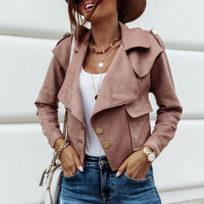 Women's Velvet Button Jacket with Lapel for Autumn/Winter