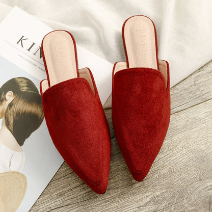 Women's Flock Pointed Mules Flats Slippers