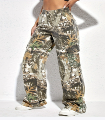 Printed Casual Loose Denim Trousers for Women
