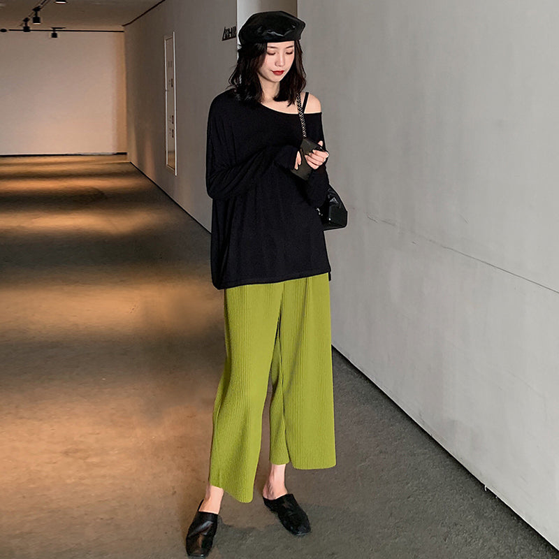Maternity Wide Leg Pleated Pants for Spring Summer