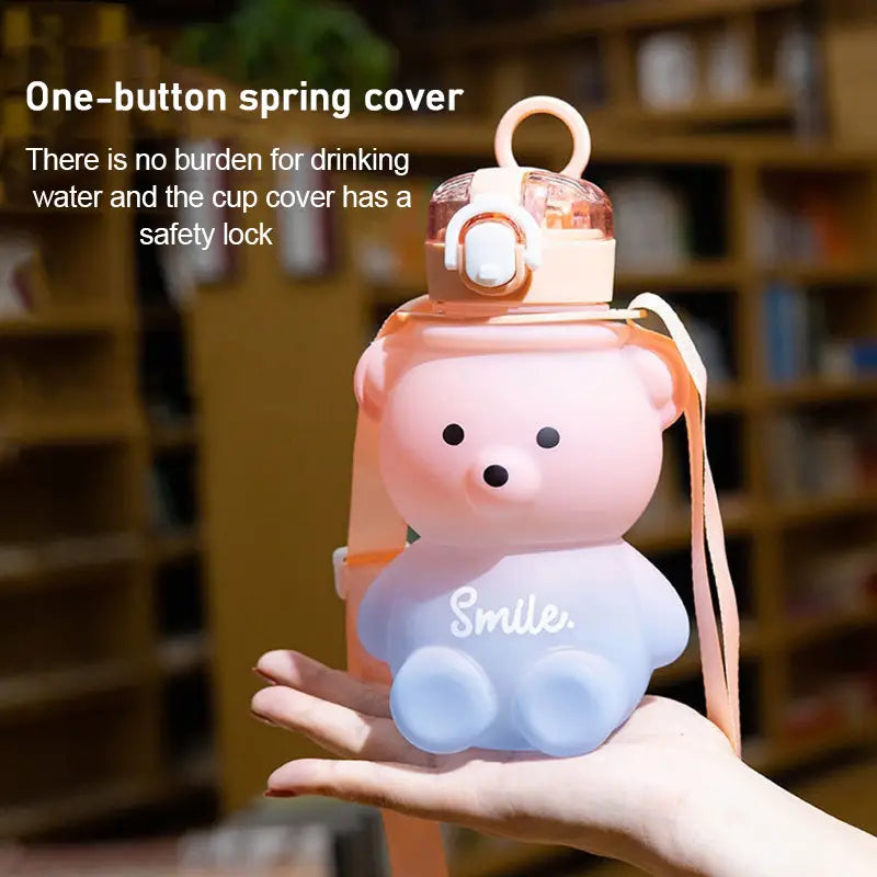 Bear Shaped Water Bottle with Lid and Straw (800ml)